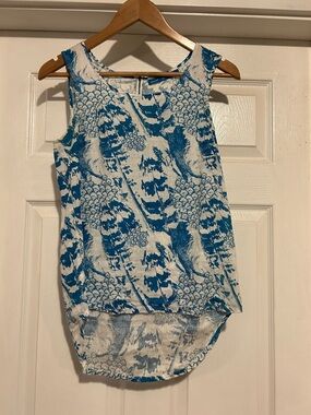 next Blue and White Printed Sleeveless High-Low Camisole